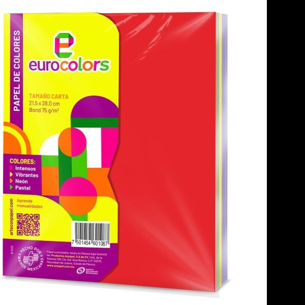 PAPEL BOND CTA MIX VIBRANTES EUROCOLORS 75G. PAQ.C500H C.5